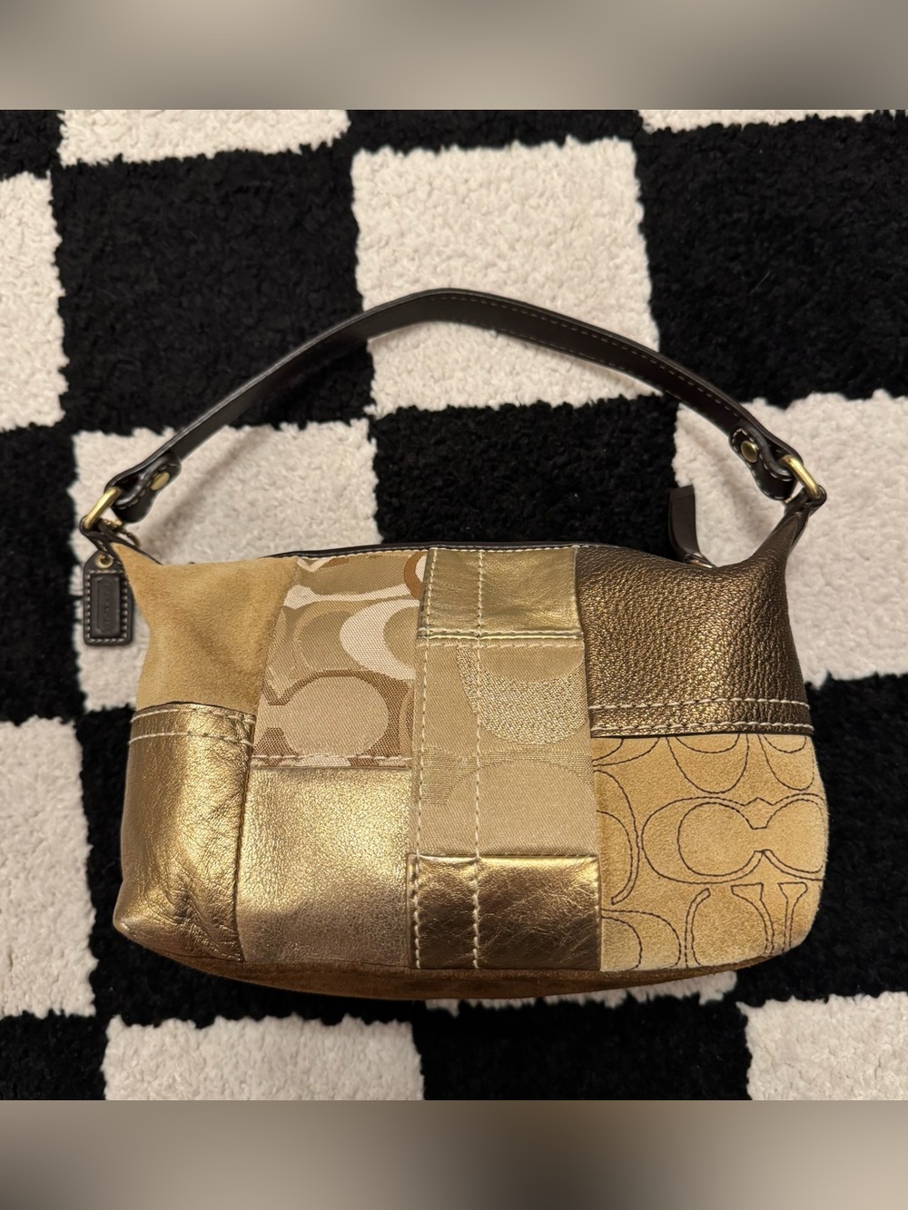 Coach Mini Y2K Gold and Brown Patchwork Bag